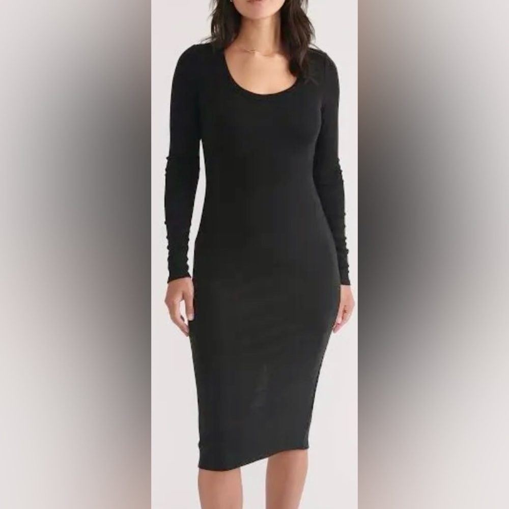Marine Layer Lexi Midi Dress Bodycon Ribbed Black w/ Leg Slit Style 13195 Size S